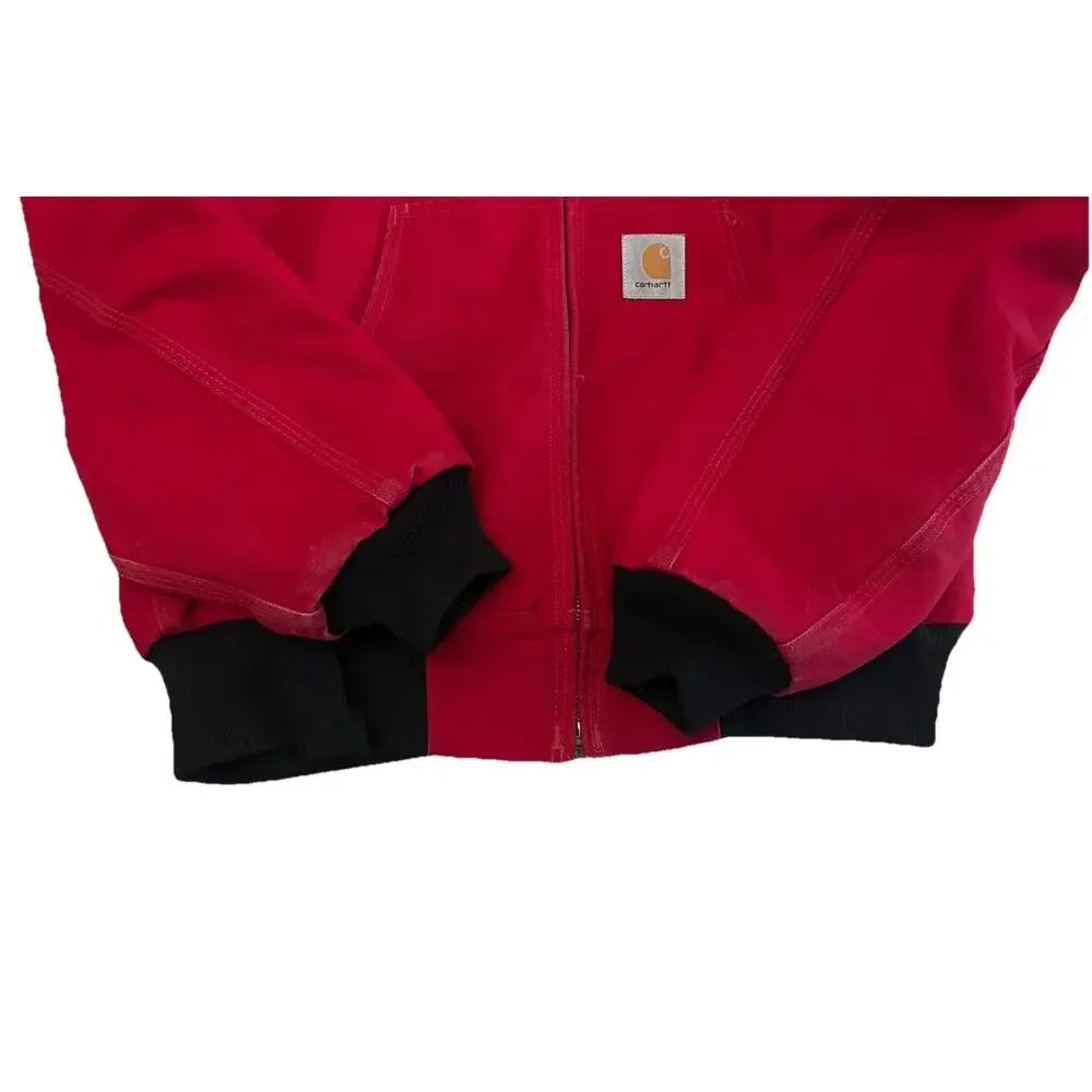 Vintage 90s Carhartt JR100 Red Hooded Thermal Canvas Duck Jacket Men’s Large - Picture 12 of 16